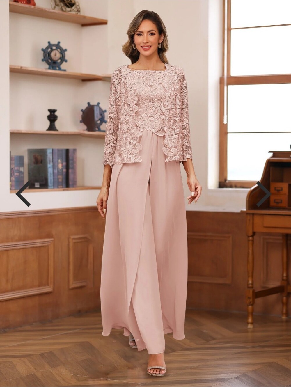 Mother Of The Bride/Groom Soft Pink Elegant Lace Top Wide-Leg Jumpsuit 28W
